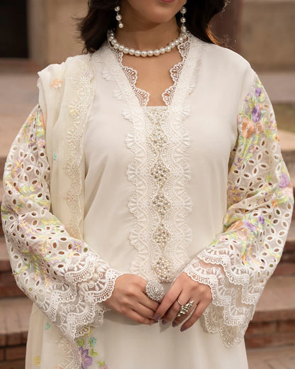 Pearl White Chikankari Embroidered Georgette Suit