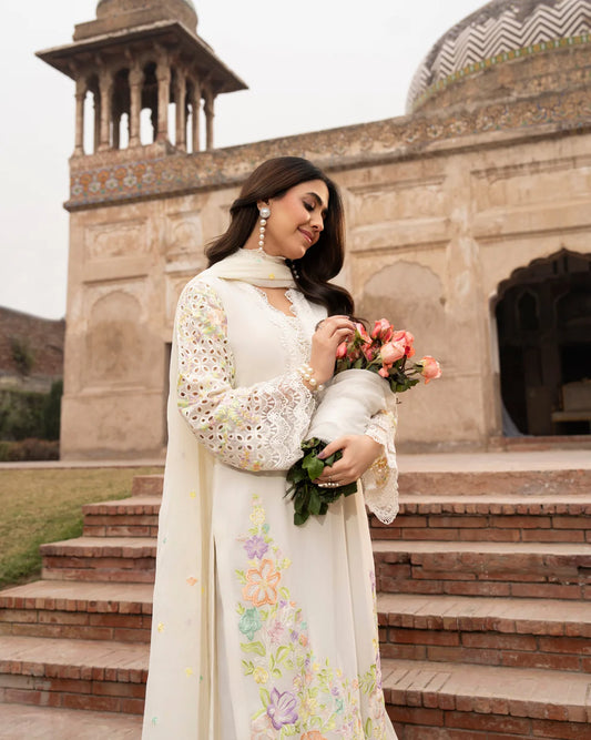 Pearl White Chikankari Embroidered Georgette Suit