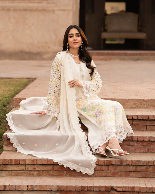 Pearl White Chikankari Embroidered Georgette Suit