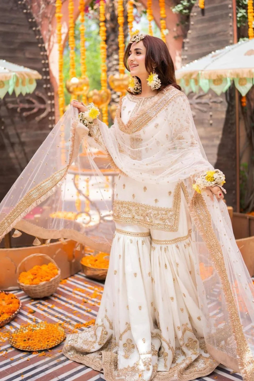 White Handmade Bridal Gharara