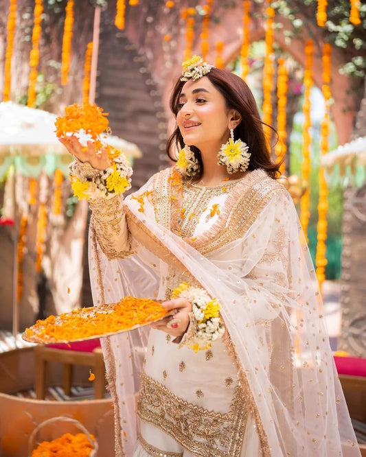 White Handmade Bridal Gharara