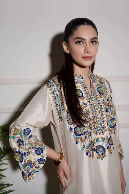 Handmade Pearl White Pure Raw Silk Suit