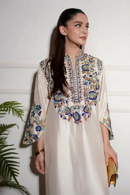Handmade Pearl White Pure Raw Silk Suit