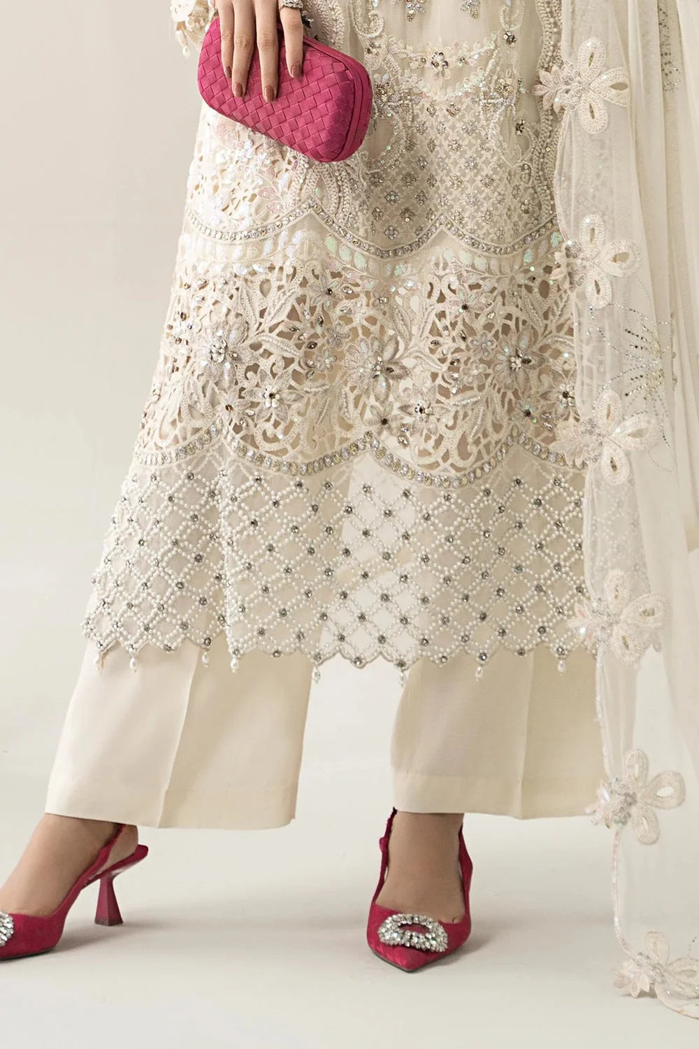 Off-White Pure Chiffon Handmade Suit