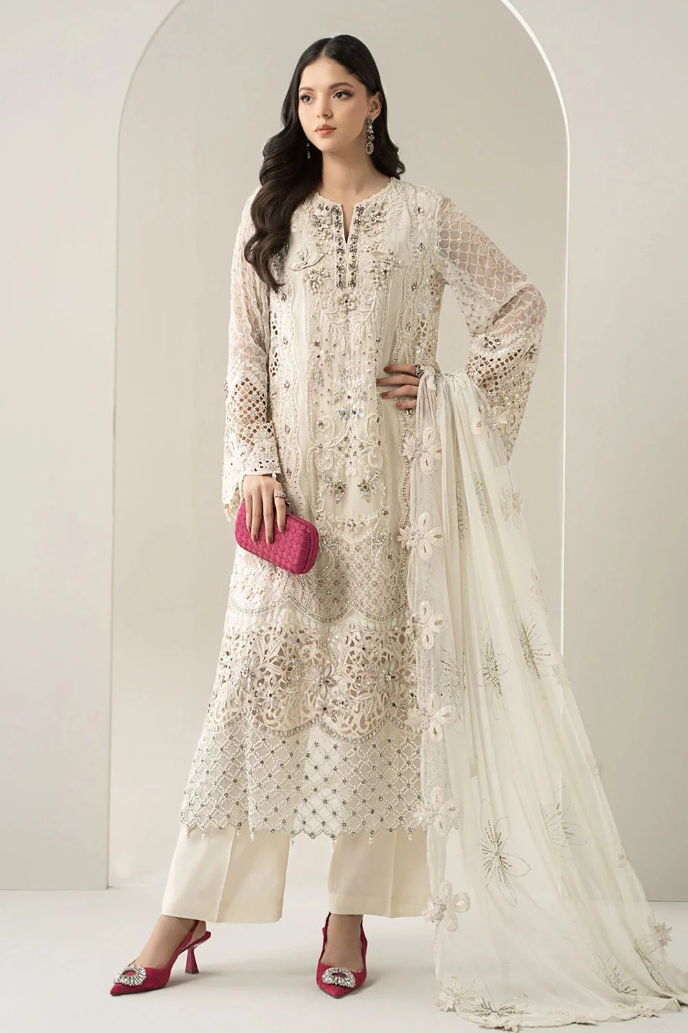 Off-White Pure Chiffon Handmade Suit