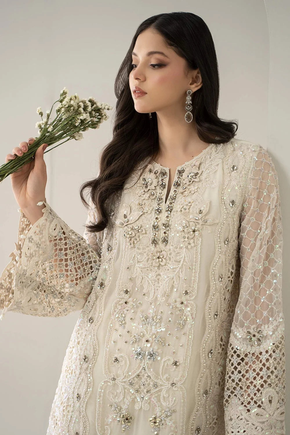 Off-White Pure Chiffon Handmade Suit