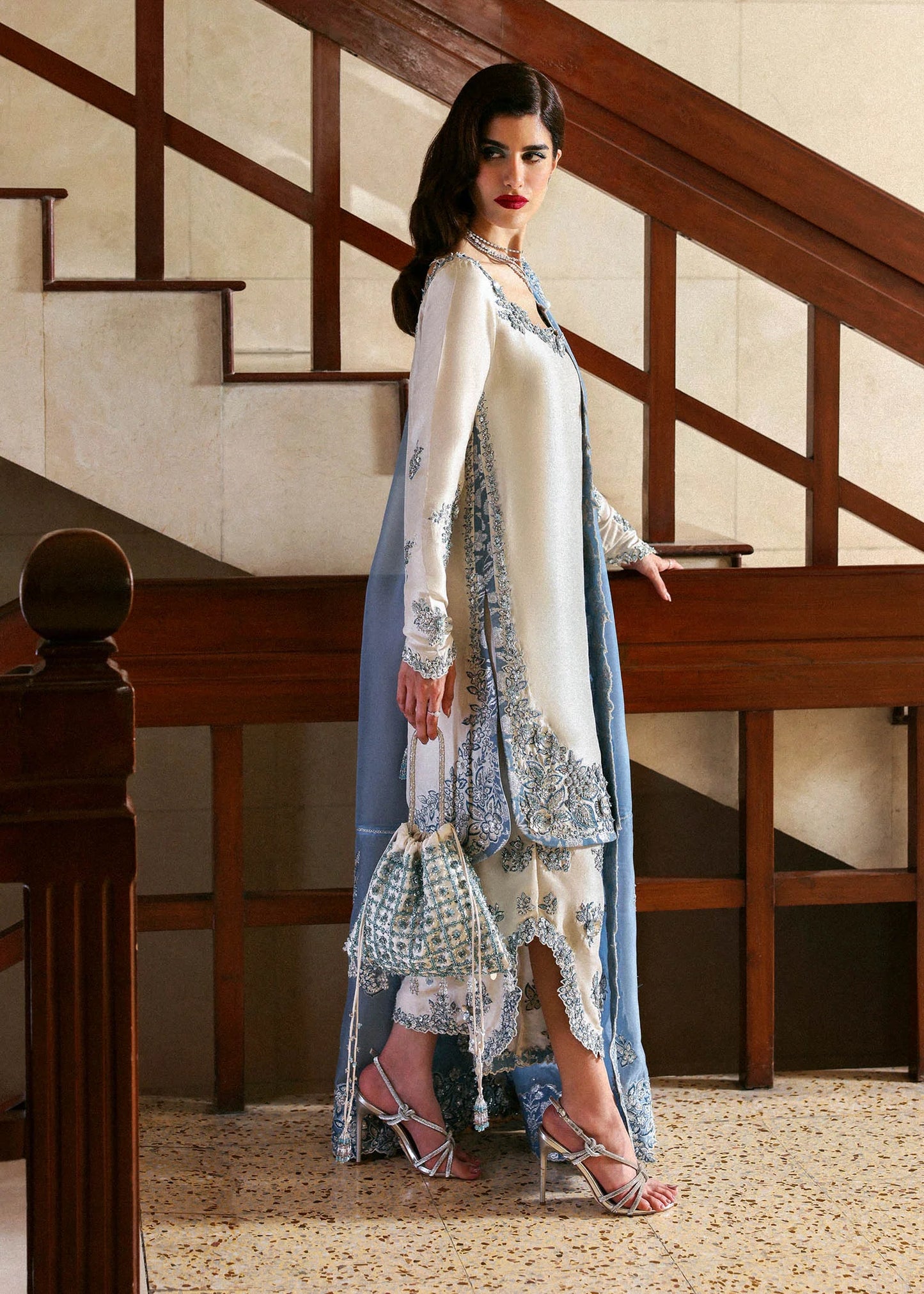 White Handmade Pure Raw Silk Suit with Complementary Pouch
