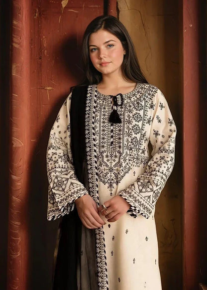 White Embroidered Linen Kurta Set with Dupatta