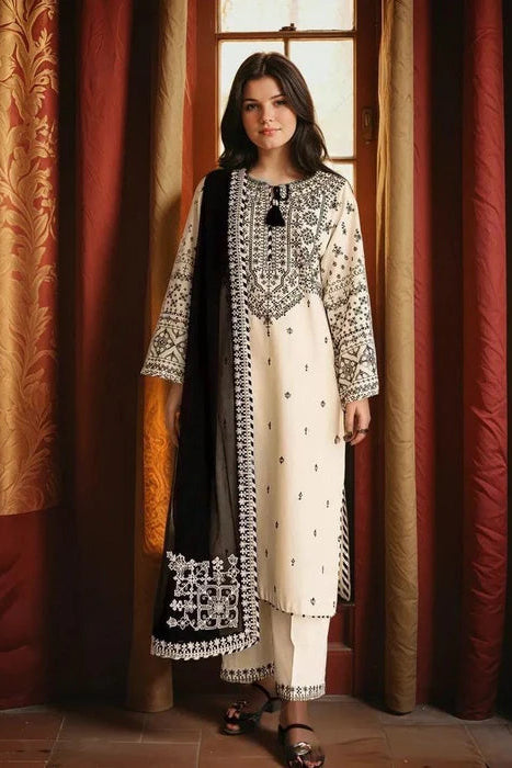 White Embroidered Linen Kurta Set with Dupatta