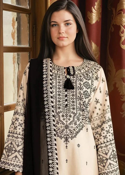 White Embroidered Linen Kurta Set with Dupatta