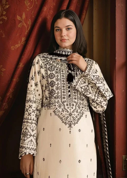 White Embroidered Linen Kurta Set with Dupatta