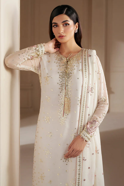 Off White Multi Sequins Embroidered Chiffon Suit