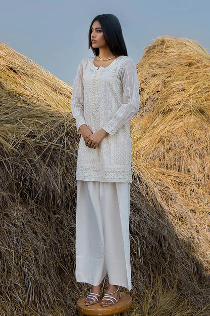 White Handmade Pure Swiss Lawn Farshi Shalwar Suit