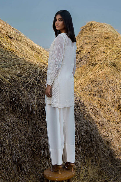 White Handmade Pure Swiss Lawn Farshi Shalwar Suit