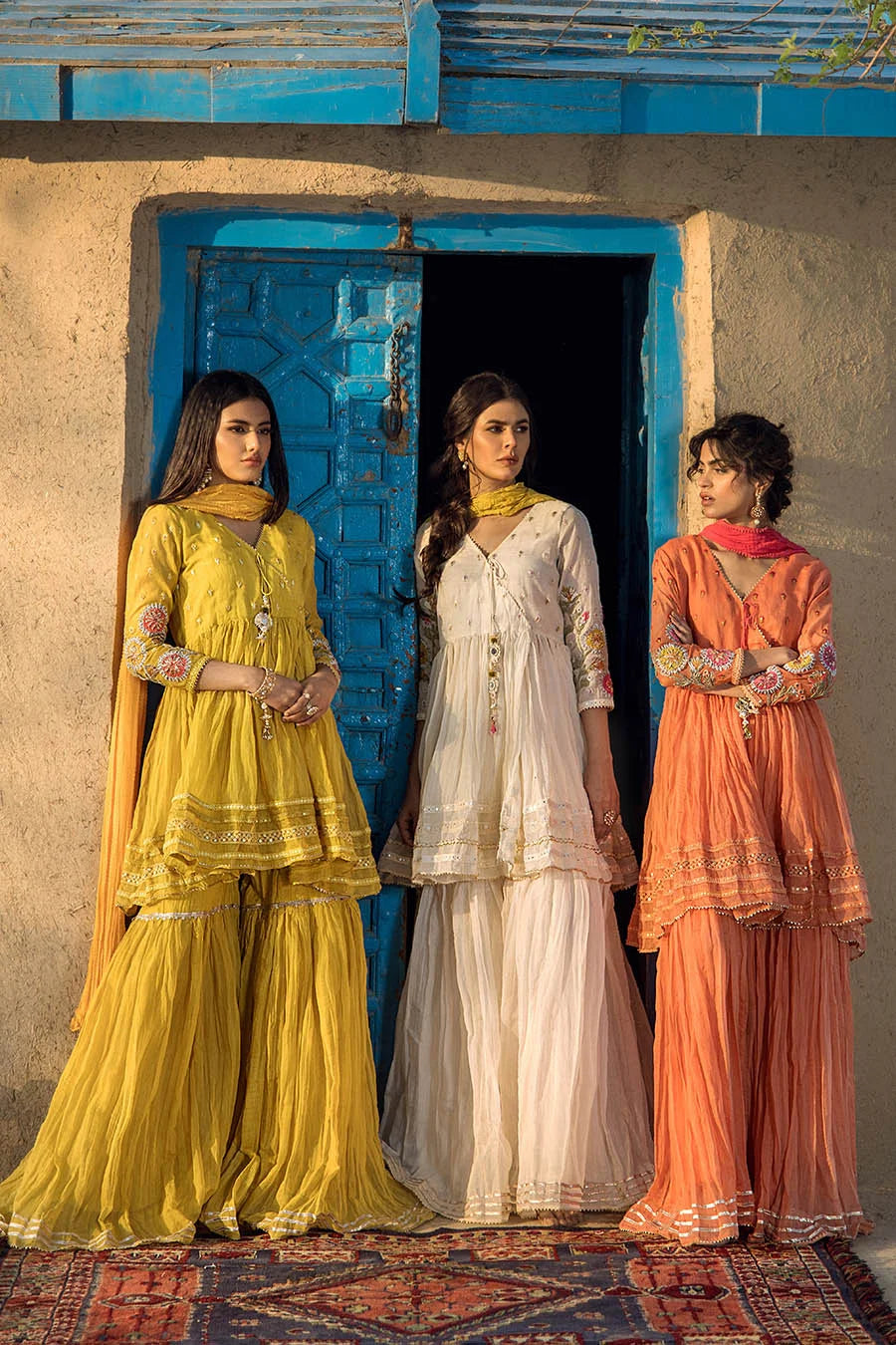 White Paper Cotton Peplum Top with Gharara