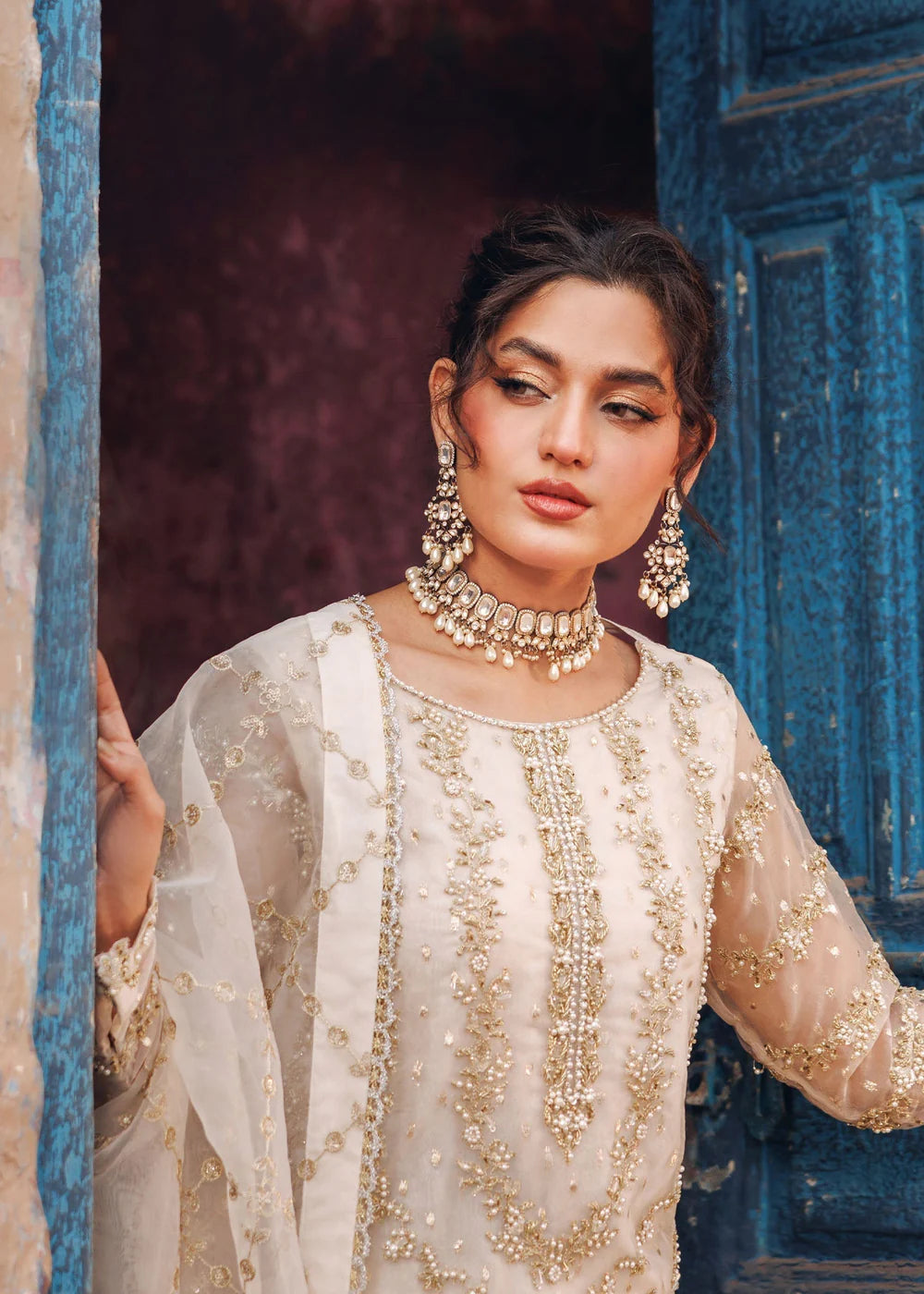 Ivory Handmade Crushed Silk Sharara