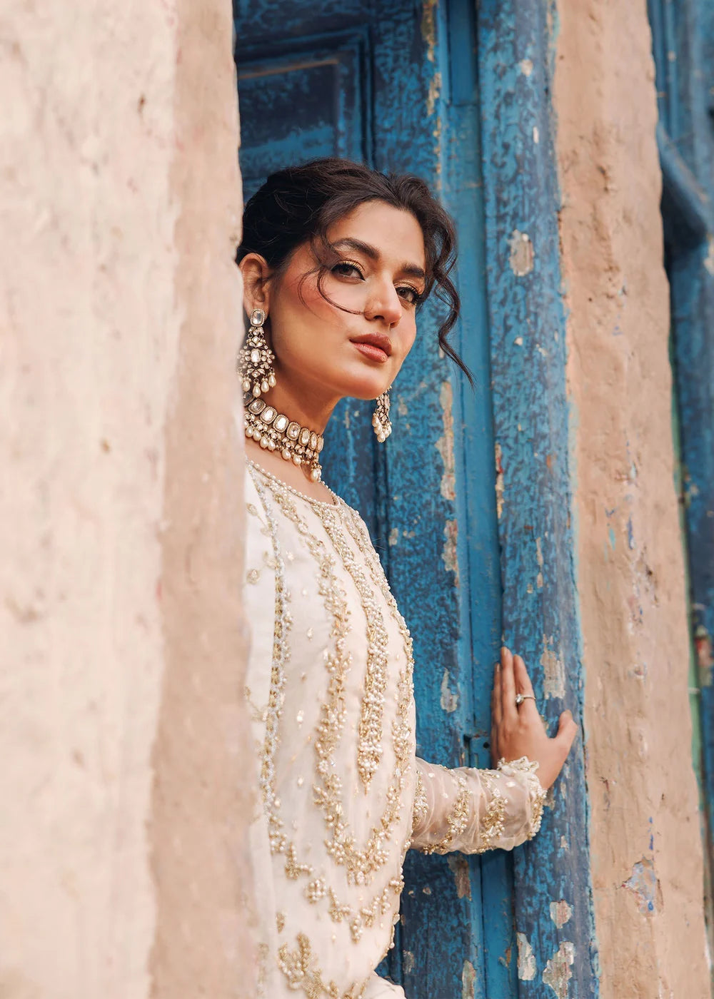 Ivory Handmade Crushed Silk Sharara