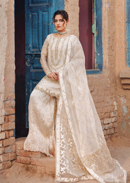 Ivory Handmade Crushed Silk Sharara