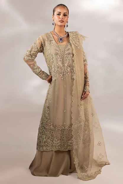 Beige Embellished Suit with Flared Trouser