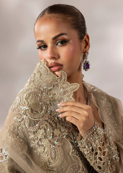 Beige Embellished Suit with Flared Trouser