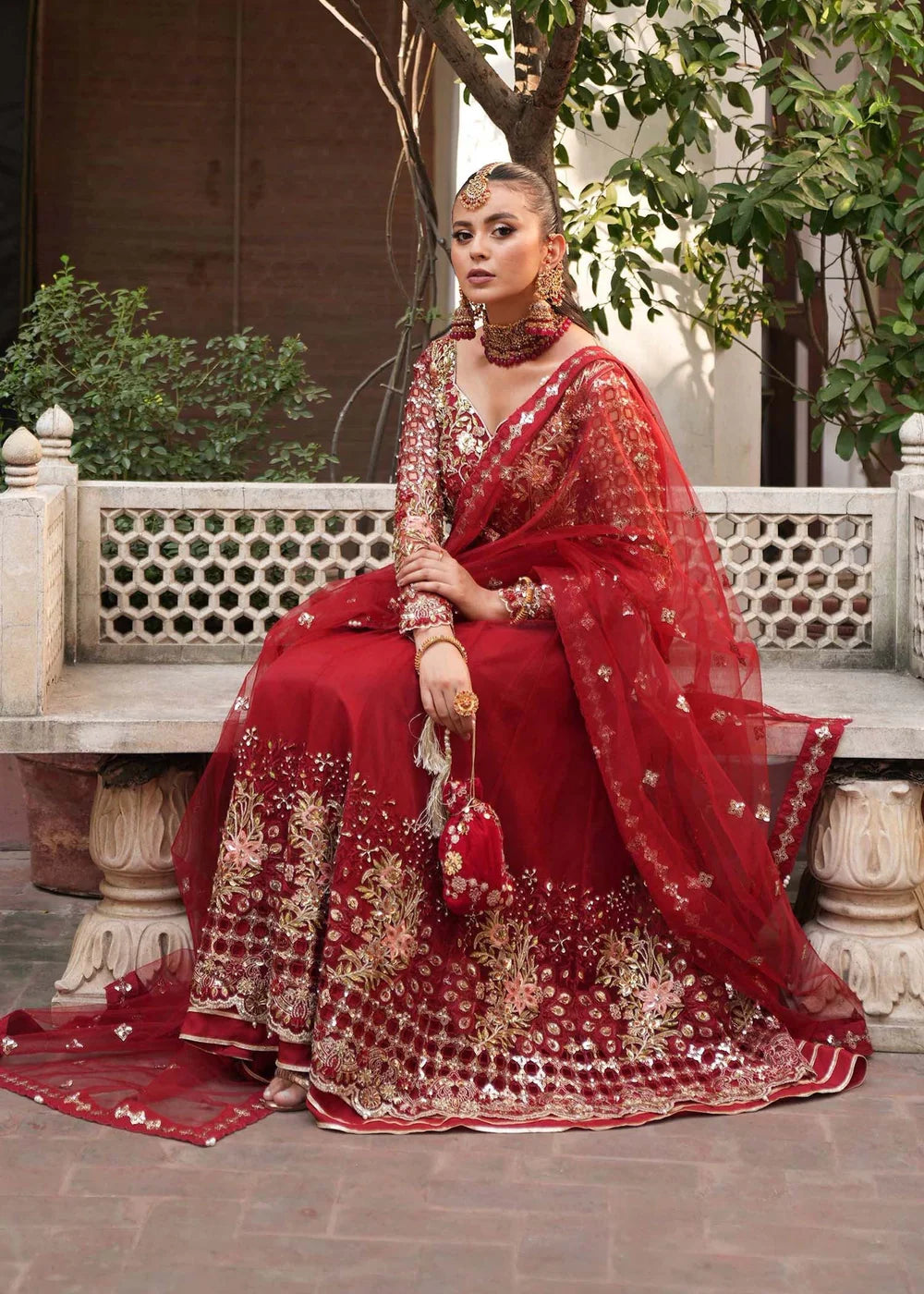 Red Embellished Anarkali Maxi