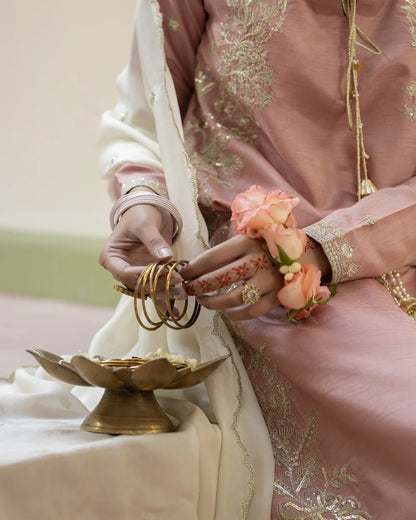 Raw Silk Embroidered T Pink Partywear Suit