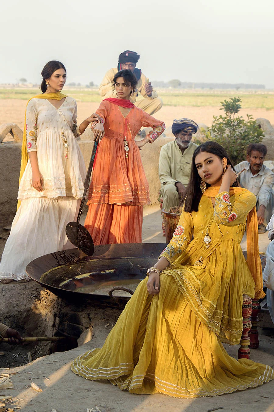 Peach Orange Paper Cotton Peplum Top with Gharara