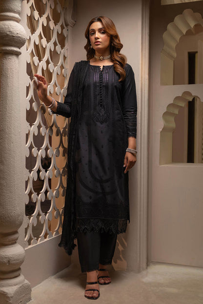 Black Readymade Pure Cotton Chikan Suit with Sequins Work