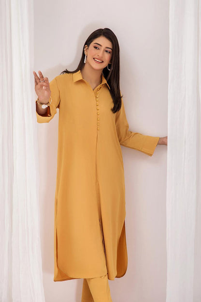 Yellow Wrinkle Free Co-ord Set