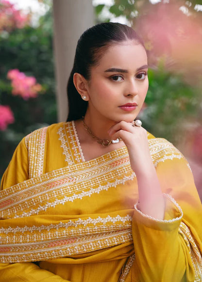 Sunflower Yellow Embroidered Dhanak Kurta Set with Dupatta
