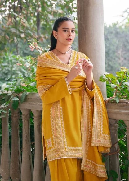 Sunflower Yellow Embroidered Dhanak Kurta Set with Dupatta