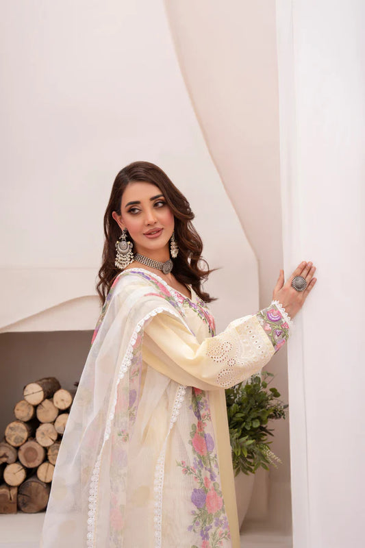 Butter Yellow Angrakha-Style Cotton Chikankari Suit