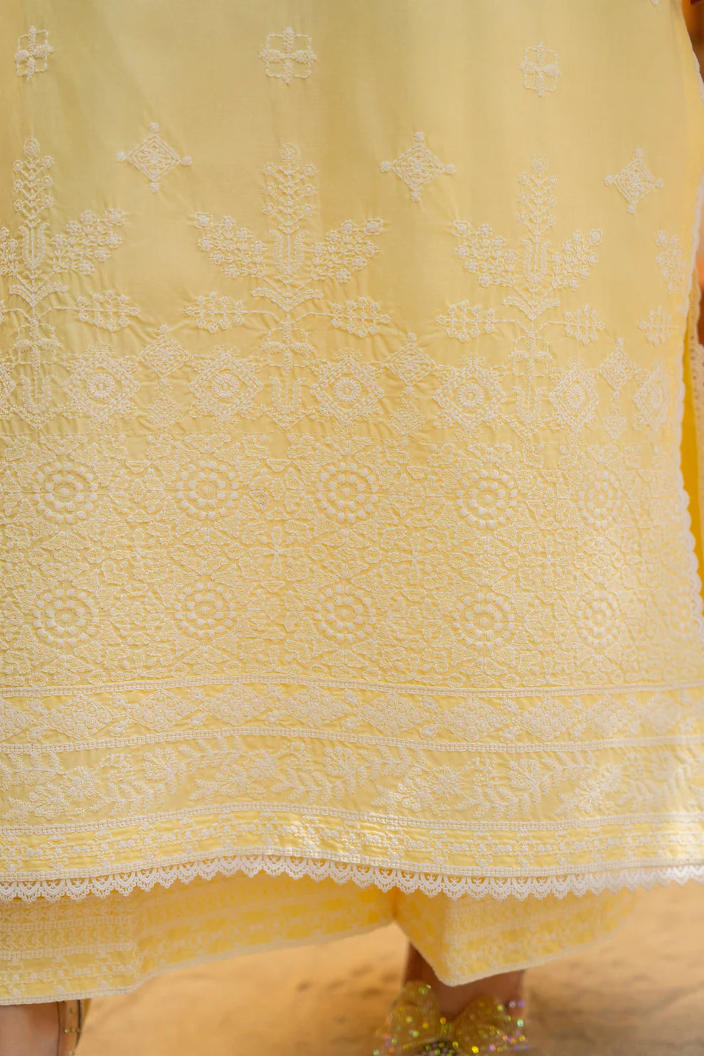 Lemon Yellow Pure Cotton Chikankari Suit with Long Shirt