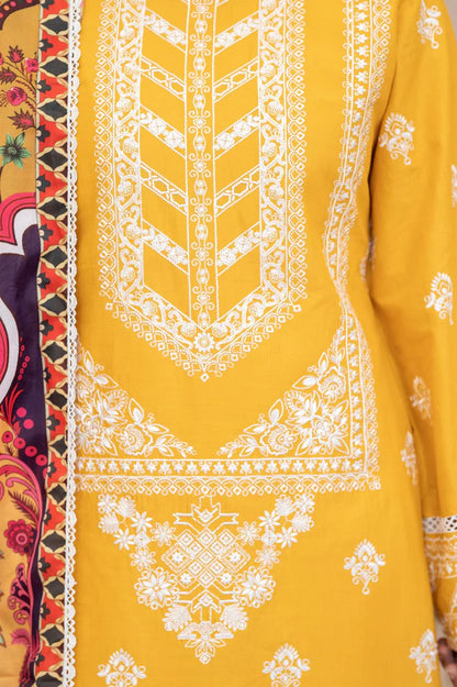 Mustard Yellow Pure Cotton Chikankari Lawn Suit