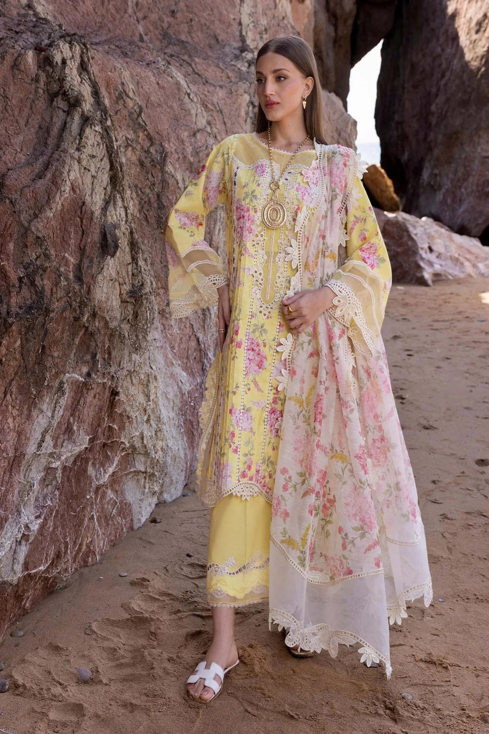 Sunflower Yellow Pure Lawn Suit with Chikankari Laces