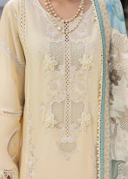 Pale Yellow Lawn Suit with Patchwork Embroidery