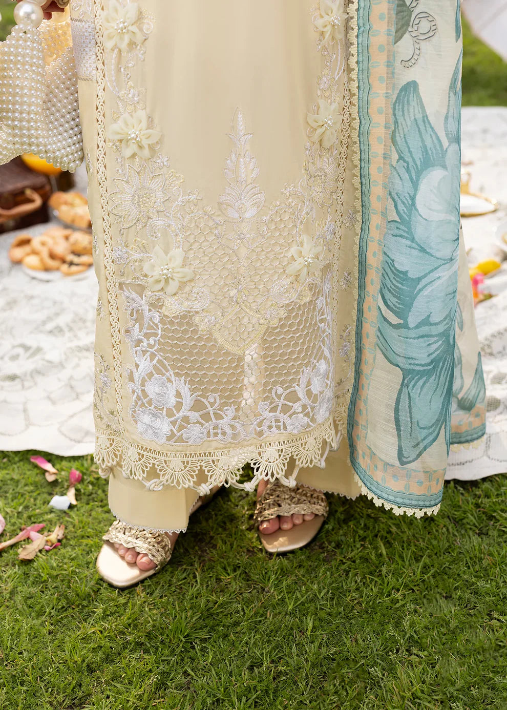 Pale Yellow Lawn Suit with Patchwork Embroidery