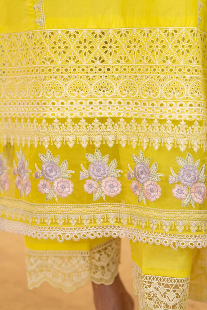 Firefly Yellow Pure Cotton Chikankari Suit