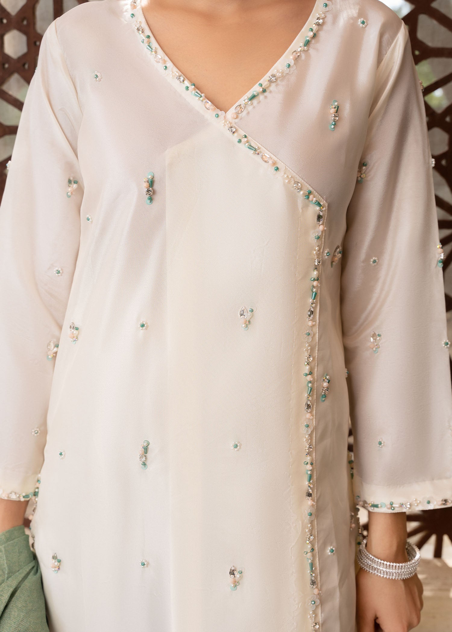 Adda Work Off-White Angrakha Suit with Dupatta Online in Sri Lanka India Australia