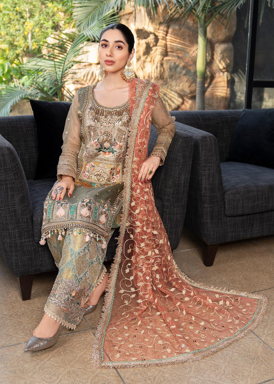 Adda Work Sage Green Pakistani Suit with Net Dupatta Online in Dubai DXB UAE Abudhabi Meena Bazaar