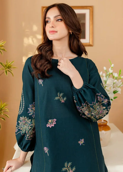 Teal Blue Embroidered Cotton Kurta Set