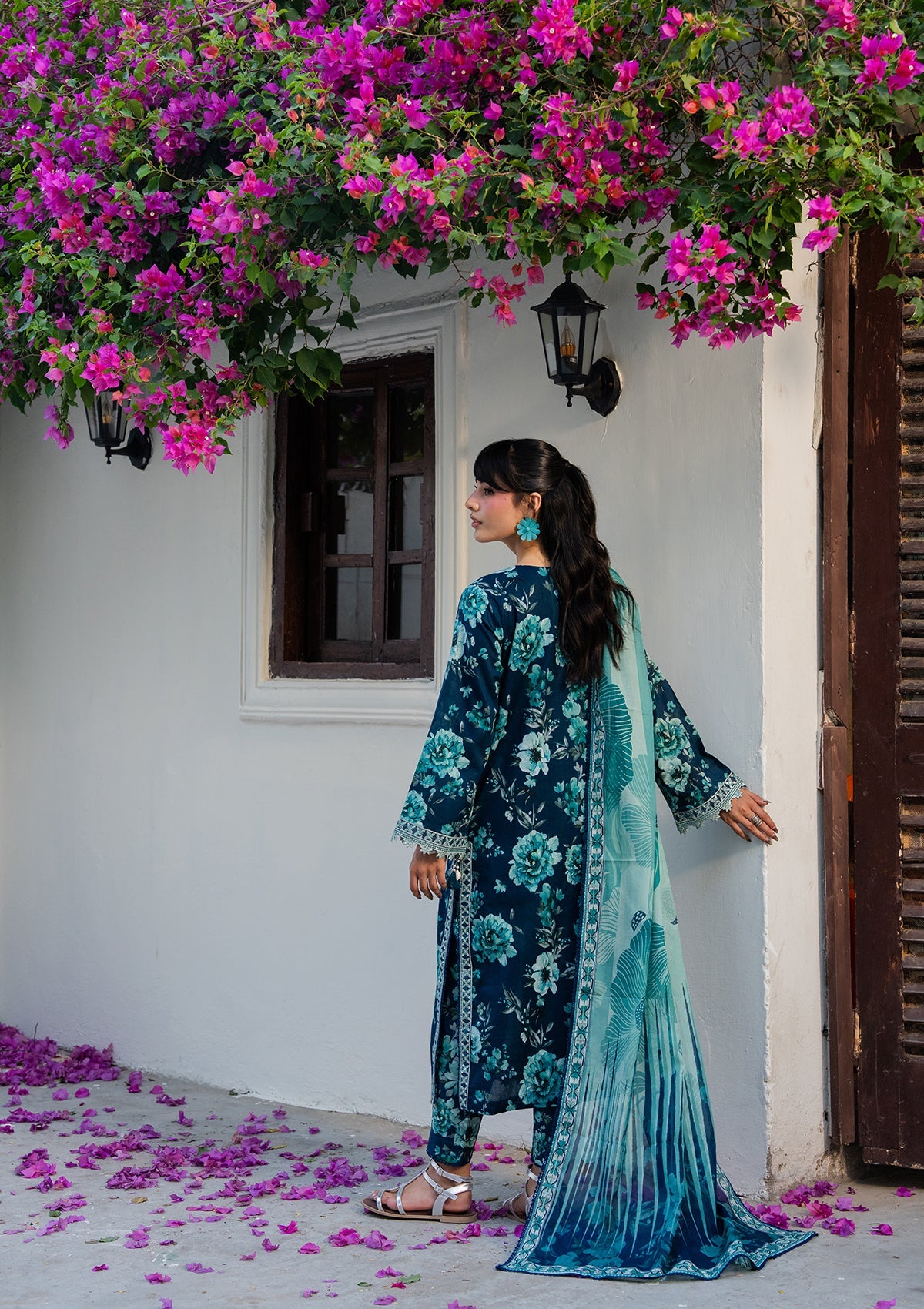 Aegean Blue Embroidered Lawn Dress Material Online in Dubai DXB UAE Abudhabi Meena Bazaar