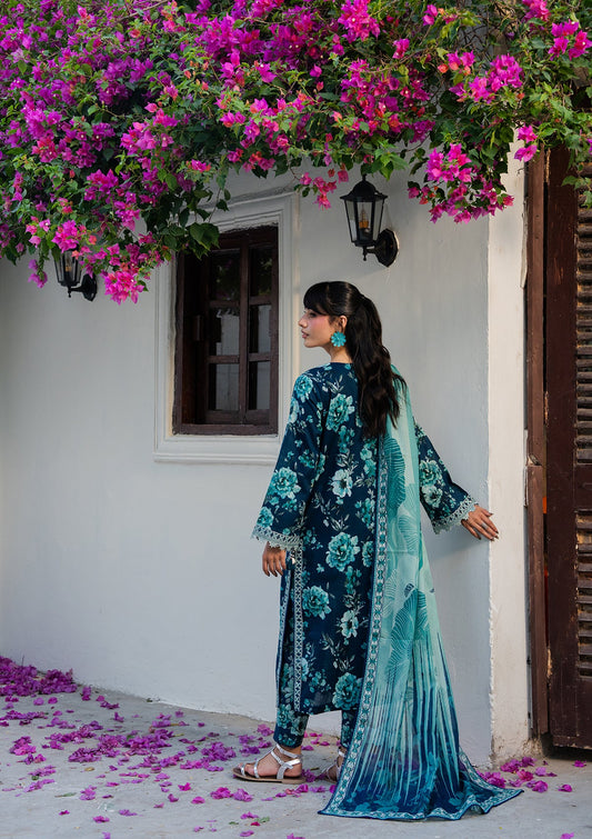 Aegean Blue Embroidered Lawn Dress Material Online in Dubai DXB UAE Abudhabi Meena Bazaar