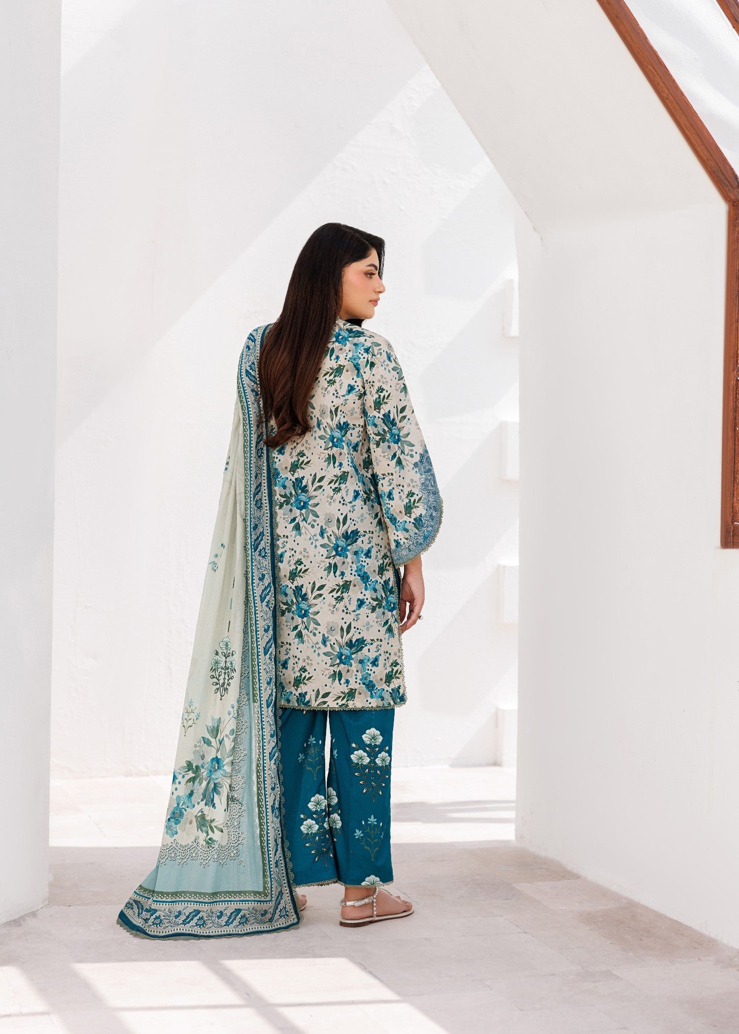 Aegean Blue Embroidered Lawn Ladies Suit Online in Dubai UAE Abudhabi Ajman Sharjah
