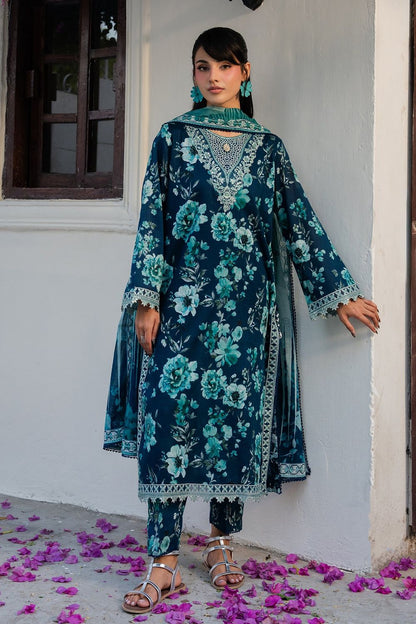 Aegean Blue Embroidered Lawn Salwar Kameez Online in Dubai UAE Abudhabi Ajman Sharjah