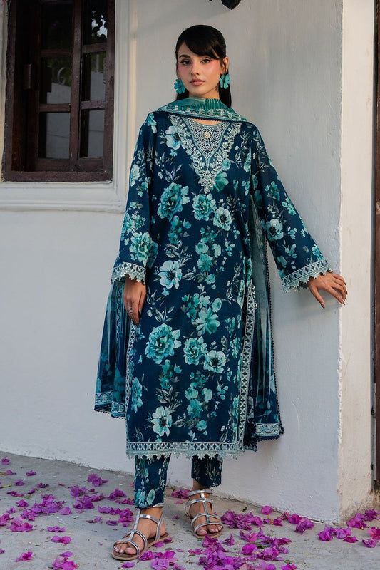 Aegean Blue Embroidered Lawn Salwar Kameez Online in Dubai UAE Abudhabi Ajman Sharjah