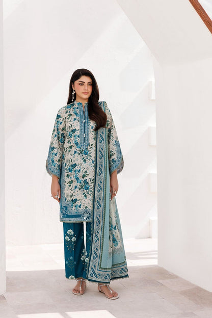 Aegean Blue Embroidered Lawn Suit Online in Dubai UAE Abudhabi Ajman Sharjah