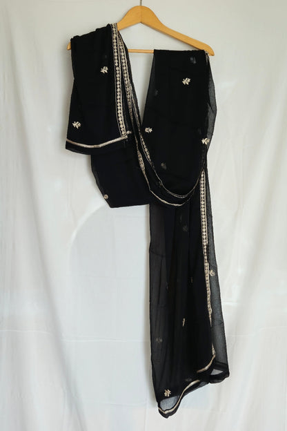 Black Readymade Chiffon Embroidered 2-Piece Suit