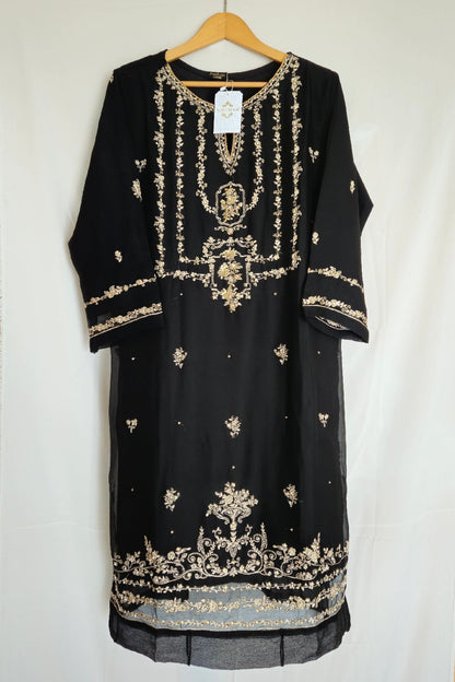 Black Readymade Chiffon Embroidered 2-Piece Suit