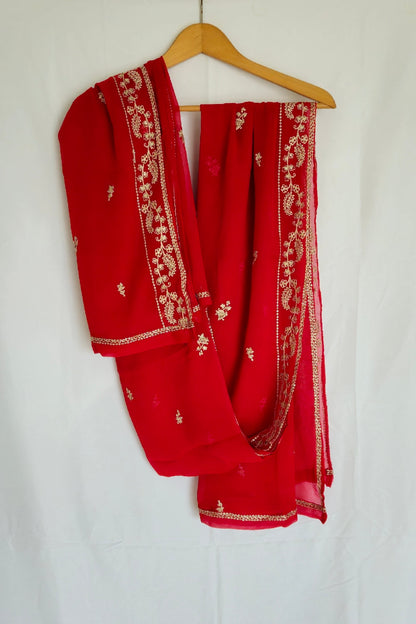 Red Readymade Chiffon Embroidered 2-Piece Suit